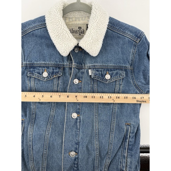 VTG Levi's Silver Tab Trucker Jean Jacket Youth 10-12 yrs Denim Sherpa Collar - Picture 10 of 16